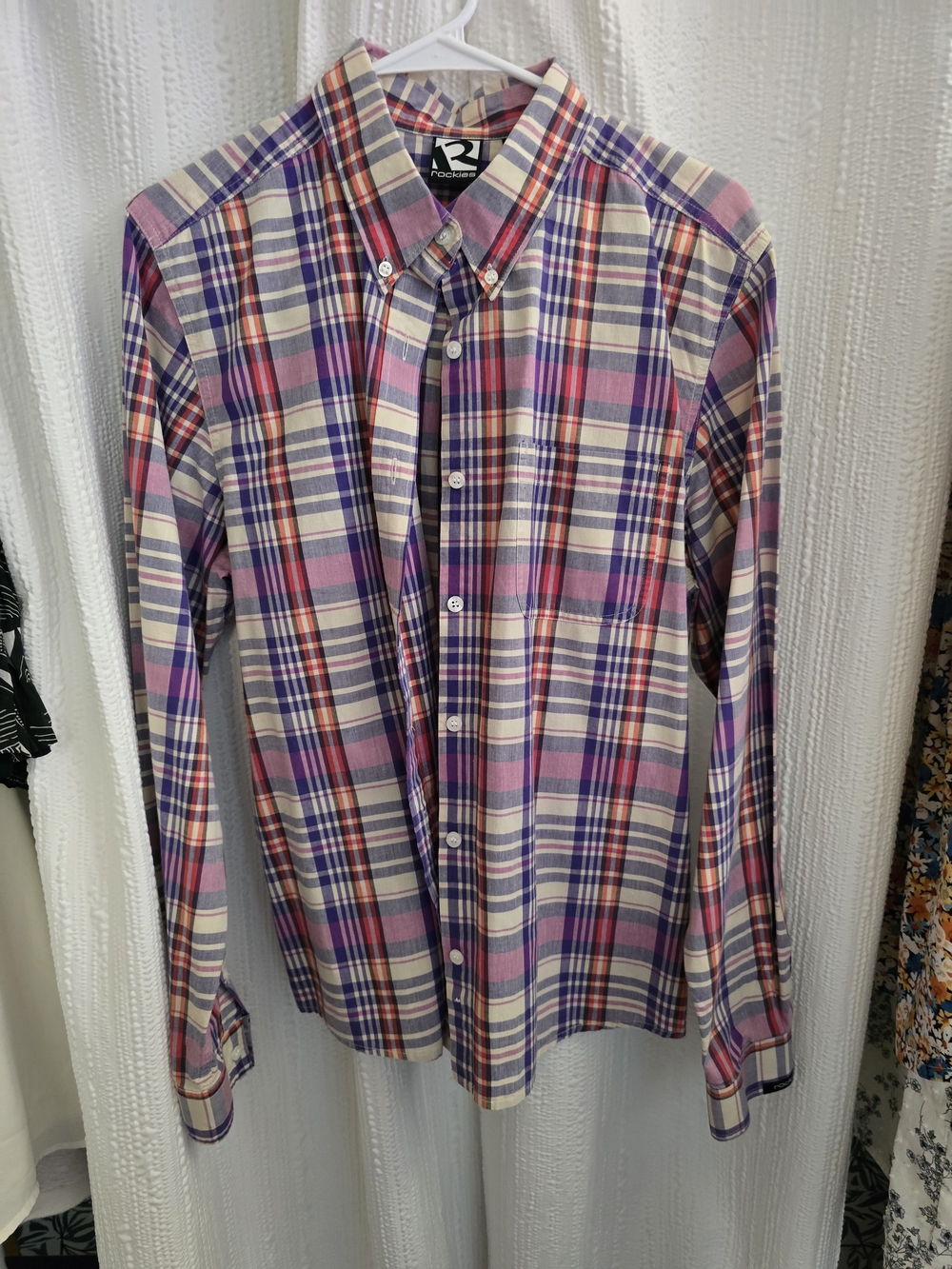 Womens XL Vintage Rockies Pink and Purple Plaid Button-Down Shirt